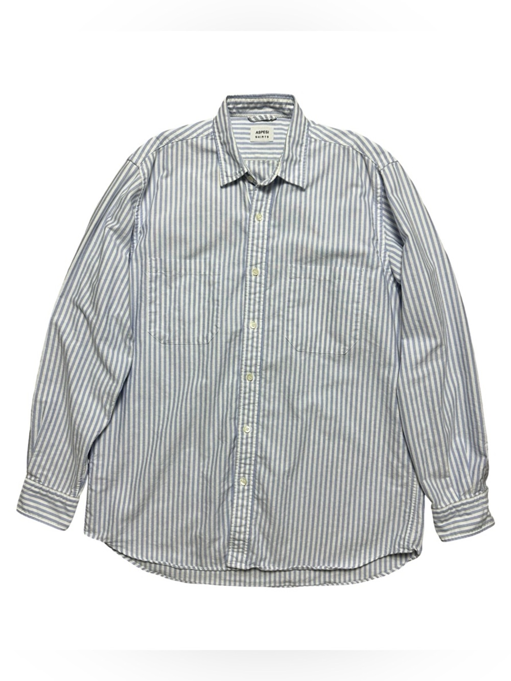 ASPESI Shirts Mens L Light Blue White Striped Cotton Oxford Button Down Pockets